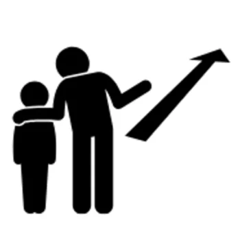 Icon symbolising personalised mentoring support for SEND and EBSA learners, featuring a guiding figure assisting a child towards growth and confidence. Provided by Learn Together: Tailored SEND Support.
