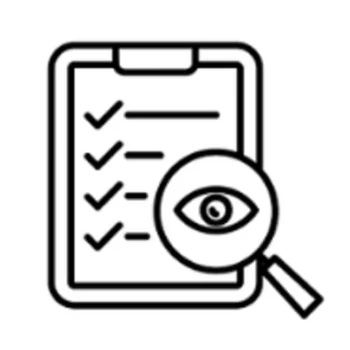 Icon representing expert SEND screening and assessments for learning difficulties, featuring a magnifying glass over a document. Provided by Learn Together: Tailored SEND Support.